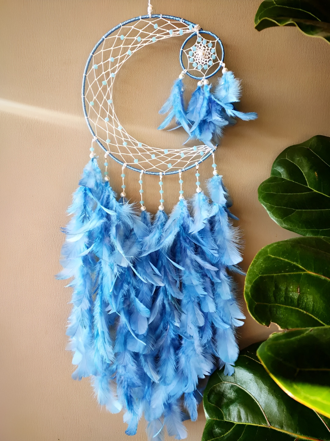 UVID ART AND CRAFT SUPPLIES Blue Moon Beaded Feather Dream Catcher