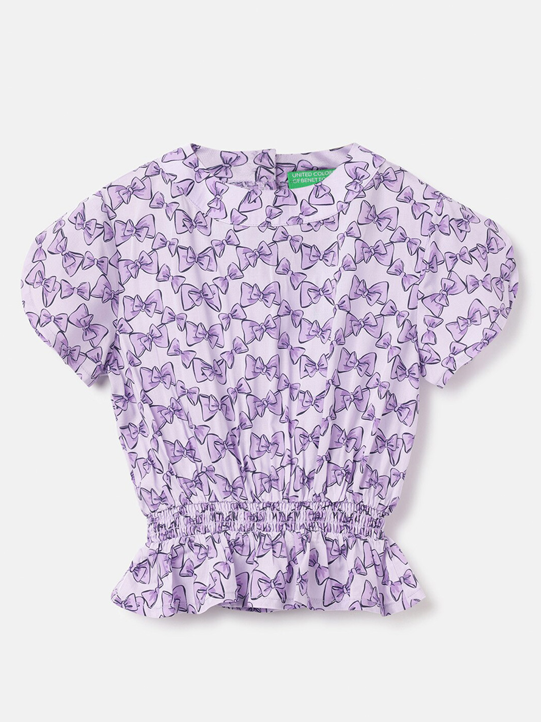 United Colors of Benetton Girls Round Neck Floral Print Cinched Waist Top