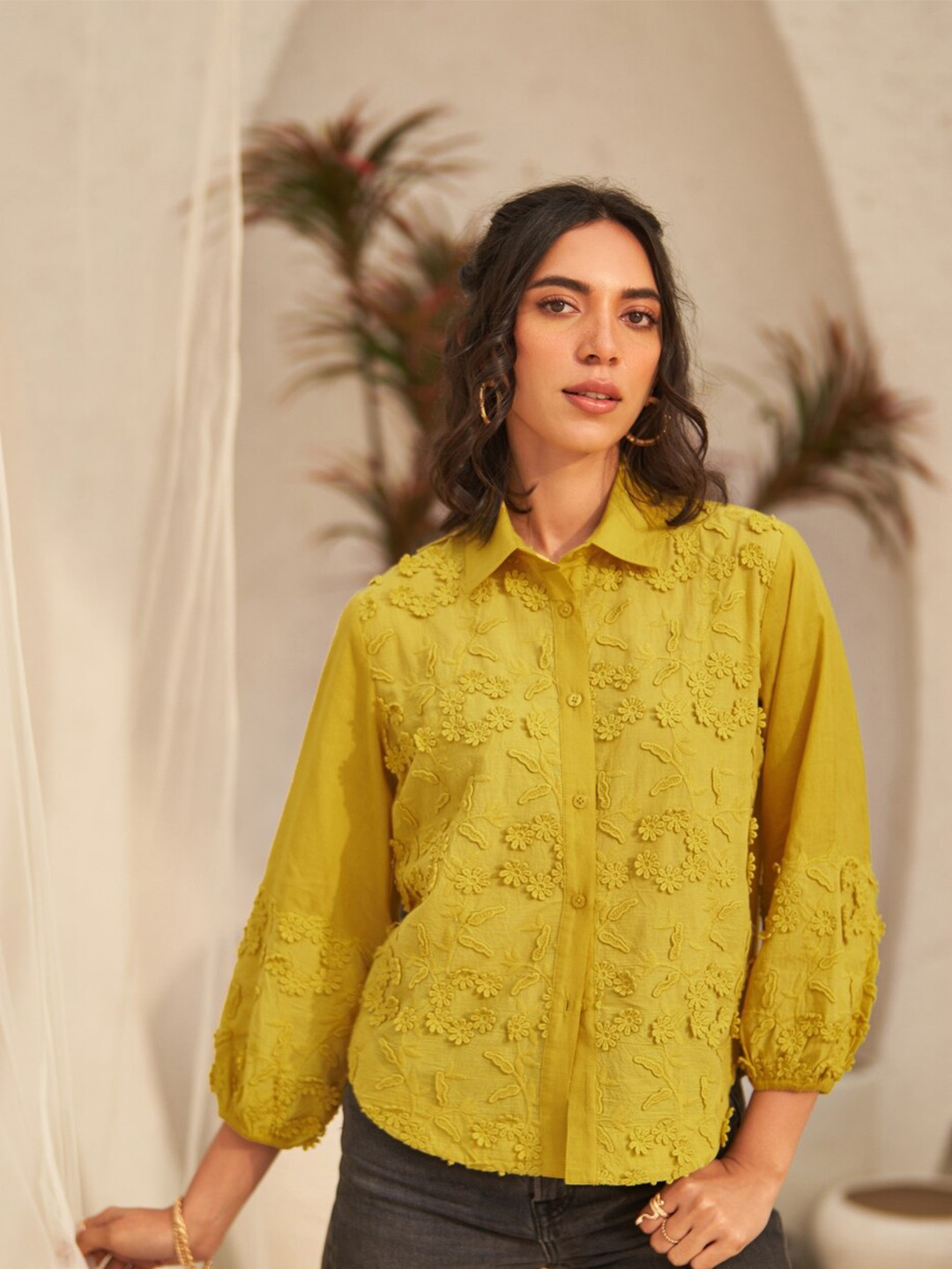 Style Island Long Sleeves Shirt Collar Cotton Shirt Style Top