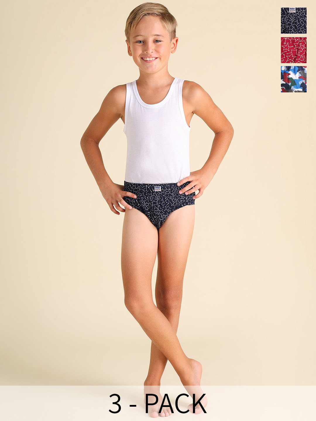 U.S. Polo Assn. Kids Boys Pack Of 3 Abstract Anti Bacterial Basic Briefs EKB02-BRN-P3