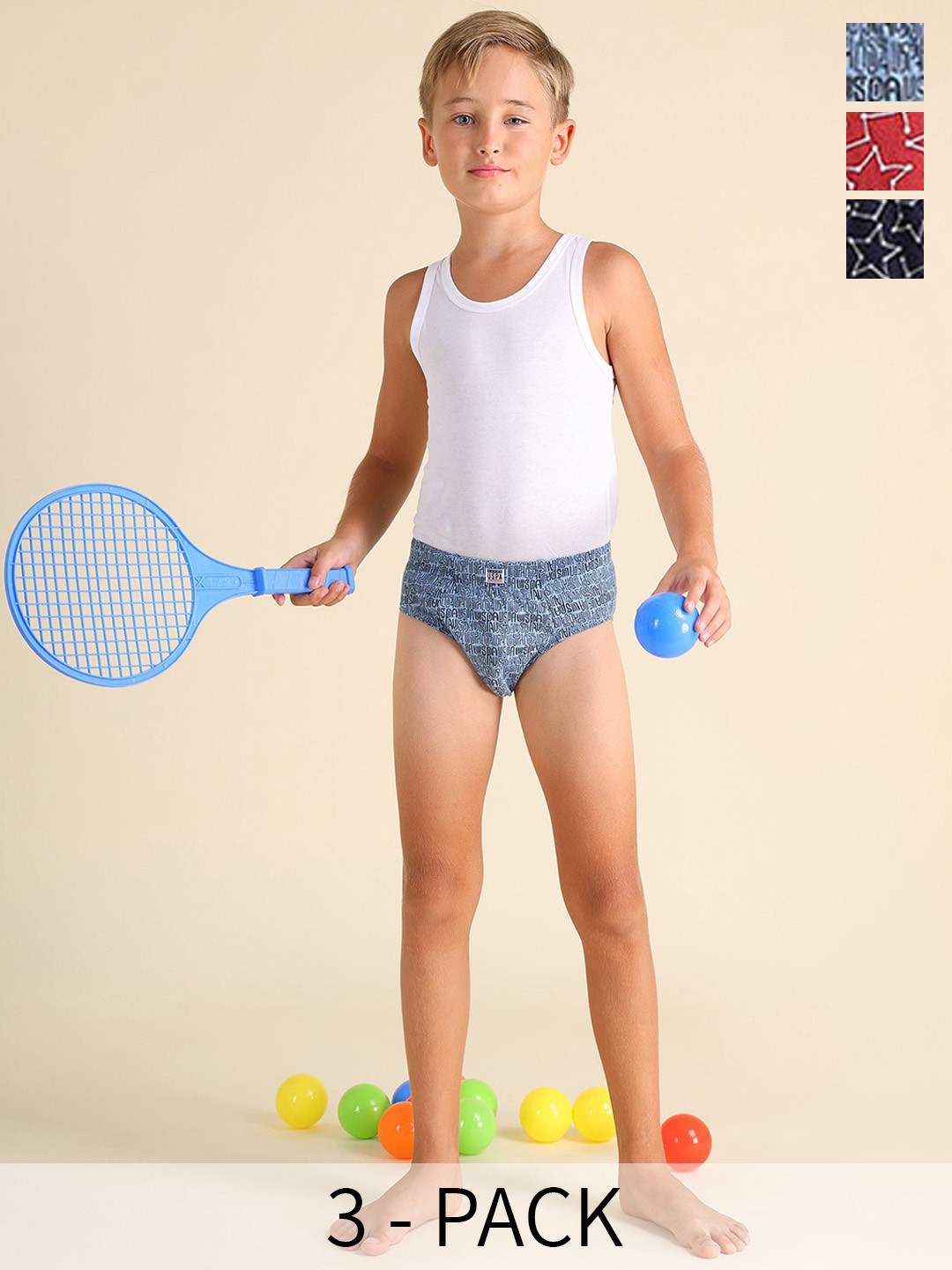 U.S. Polo Assn. Kids Boys Pack Of 3 Printed Anti Bacterial Basic Briefs EKB02-RNW-P3