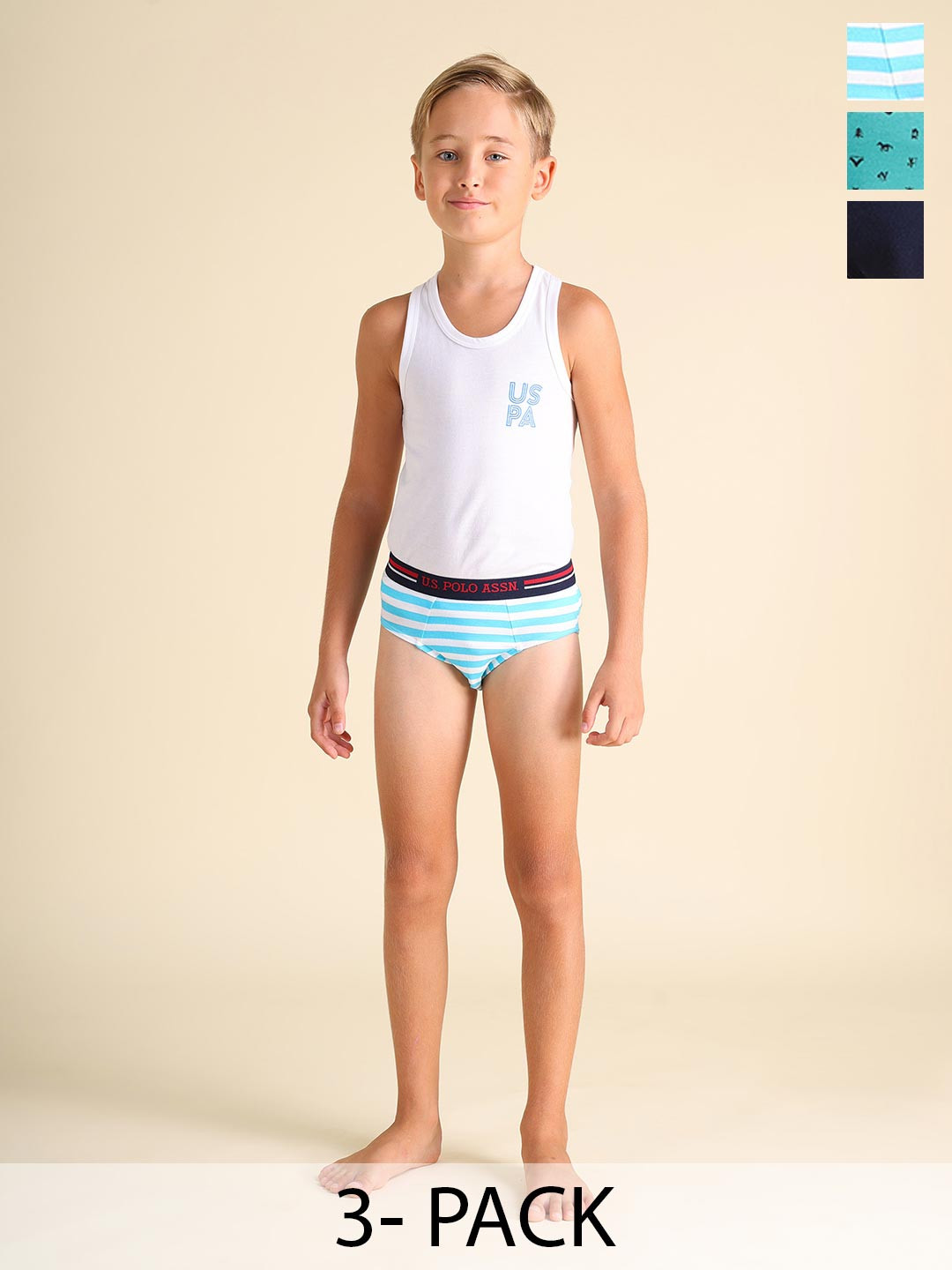 U.S. Polo Assn. Kids Boys Pack Of 3 Printed Basic Briefs- EKB03-WDN-P3