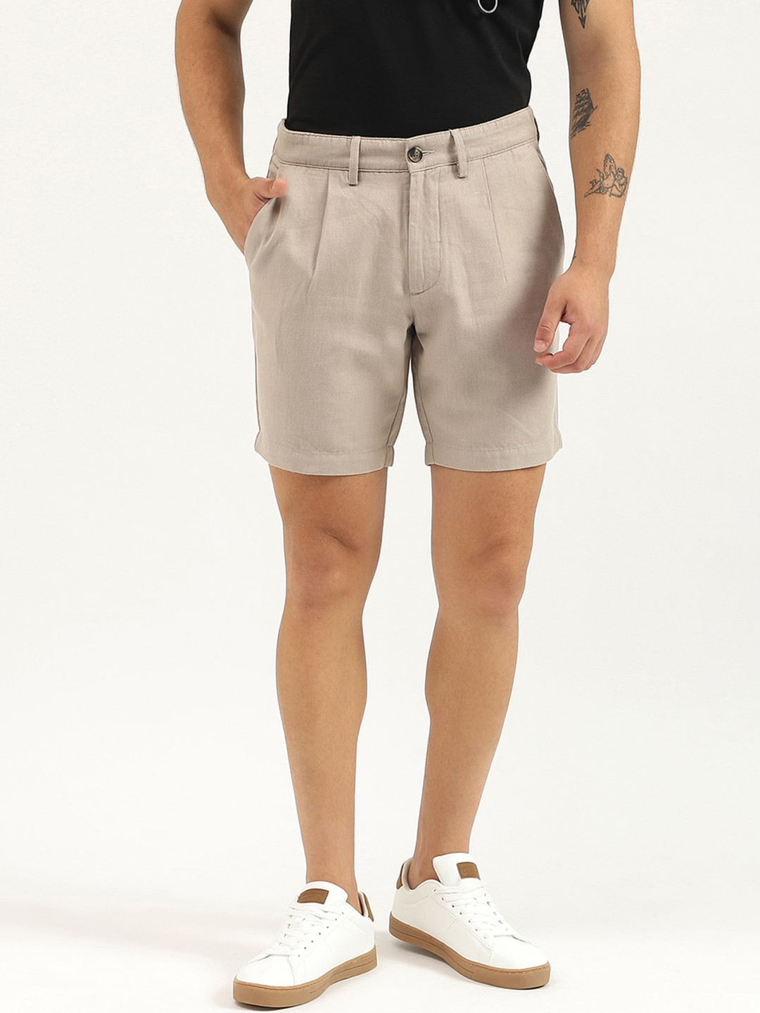 United Colors of Benetton Men Mid Rise Cotton Linen Shorts