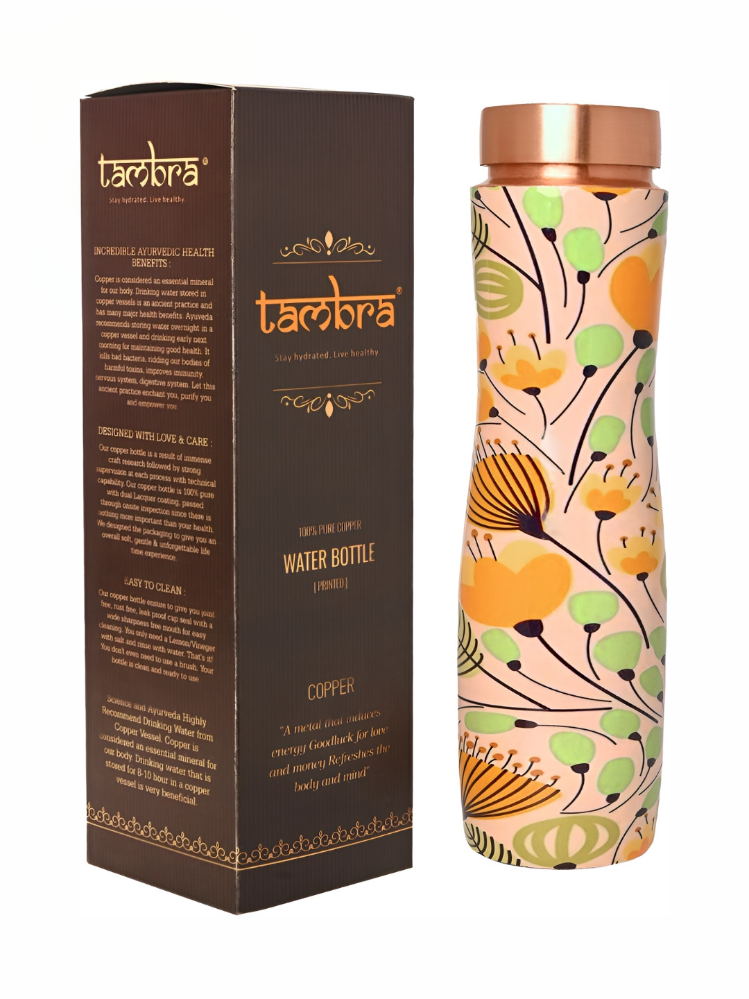 Tambra Floral Copper Spill Proof Water Bottle - 950ml