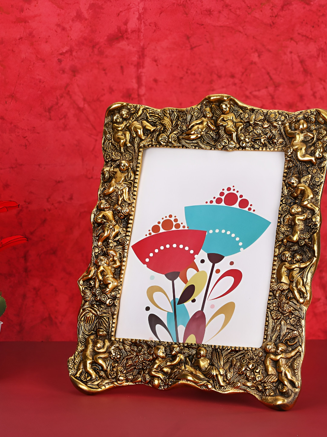 NM Gold-Toned & Black Textured Aluminium Square Table Photo Frame