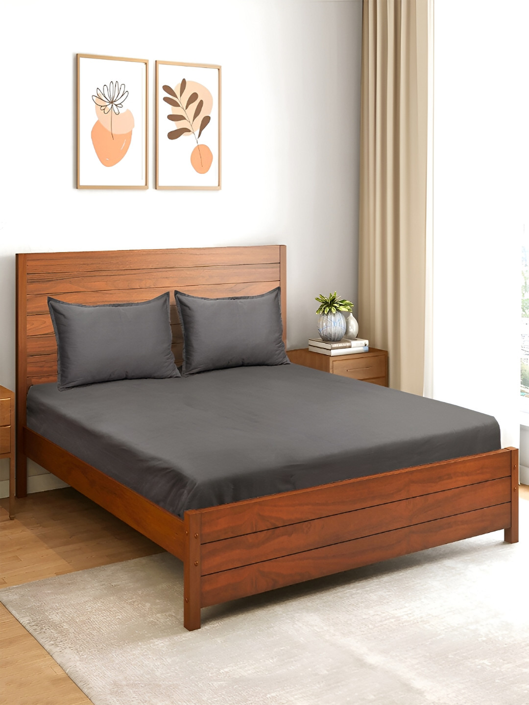 Saral Home Sheen Shine Grey Pure Cotton 210 TC Queen Fine Bedsheet with 2 Pillow Covers-90 x 39 inches