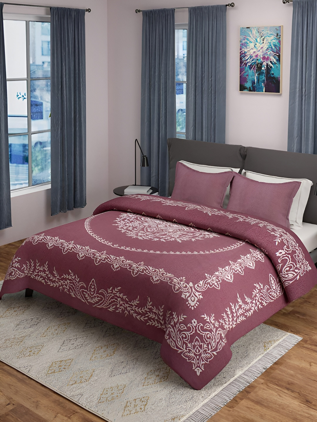 Saral Home Majesty Maroon Ethnic Motifs Cotton 210 TC King Fine Bedsheet with 2 Pillow Covers-39 x 43 inches