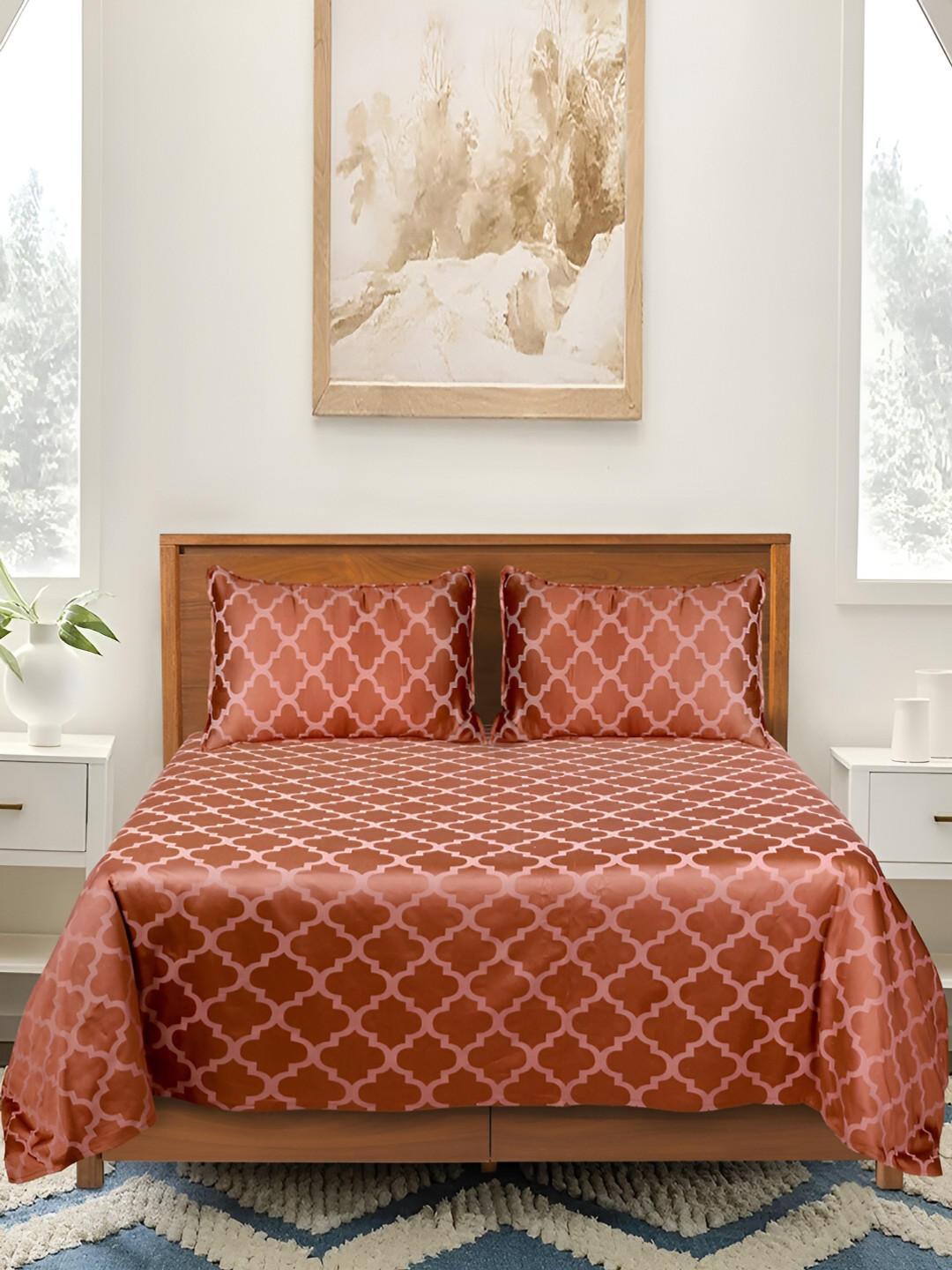 Saral Home Flat_Maple_Sbs Rust Ethnic Motifs Pure Cotton 160 TC Queen Fine Bedsheet with 2 Pillow Covers-90 x 39 inches