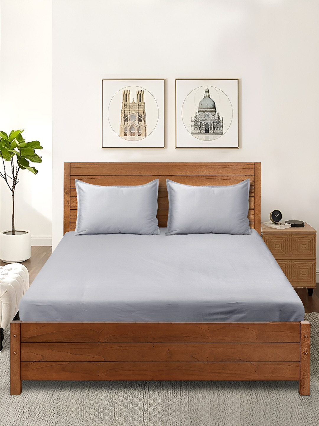 Saral Home Sheen Shine Grey Pure Cotton 210 TC King Fine Bedsheet with 2 Pillow Covers-39 x 43 inches