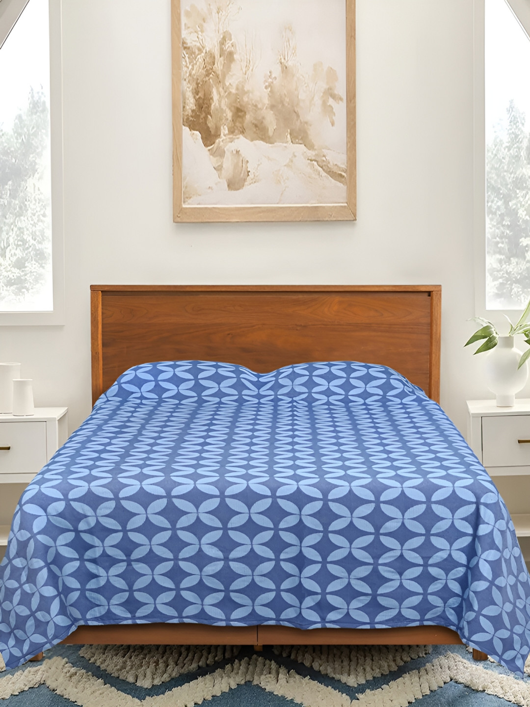 Saral Home Dhadki Blue Ethnic Motifs Cotton 210 TC Queen Fine Bedsheet with 2 Pillow Covers-90 x 39 inches