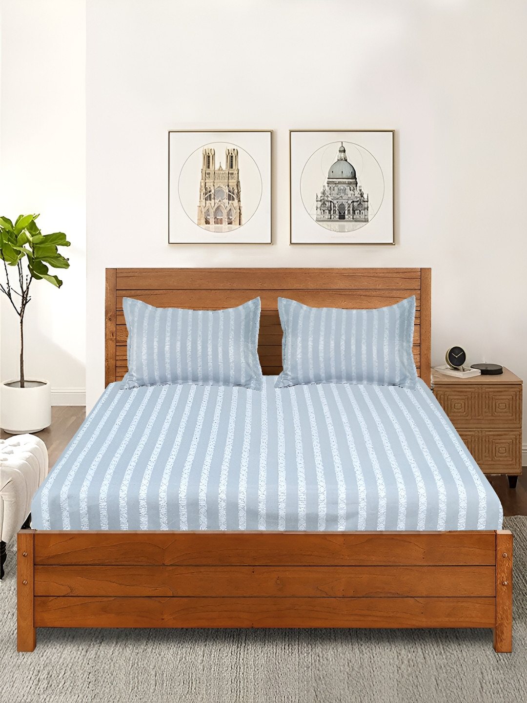 Saral Home Caci Grey Striped Microfiber 210 TC Queen Fine Bedsheet with 2 Pillow Covers-90 x 39 inches