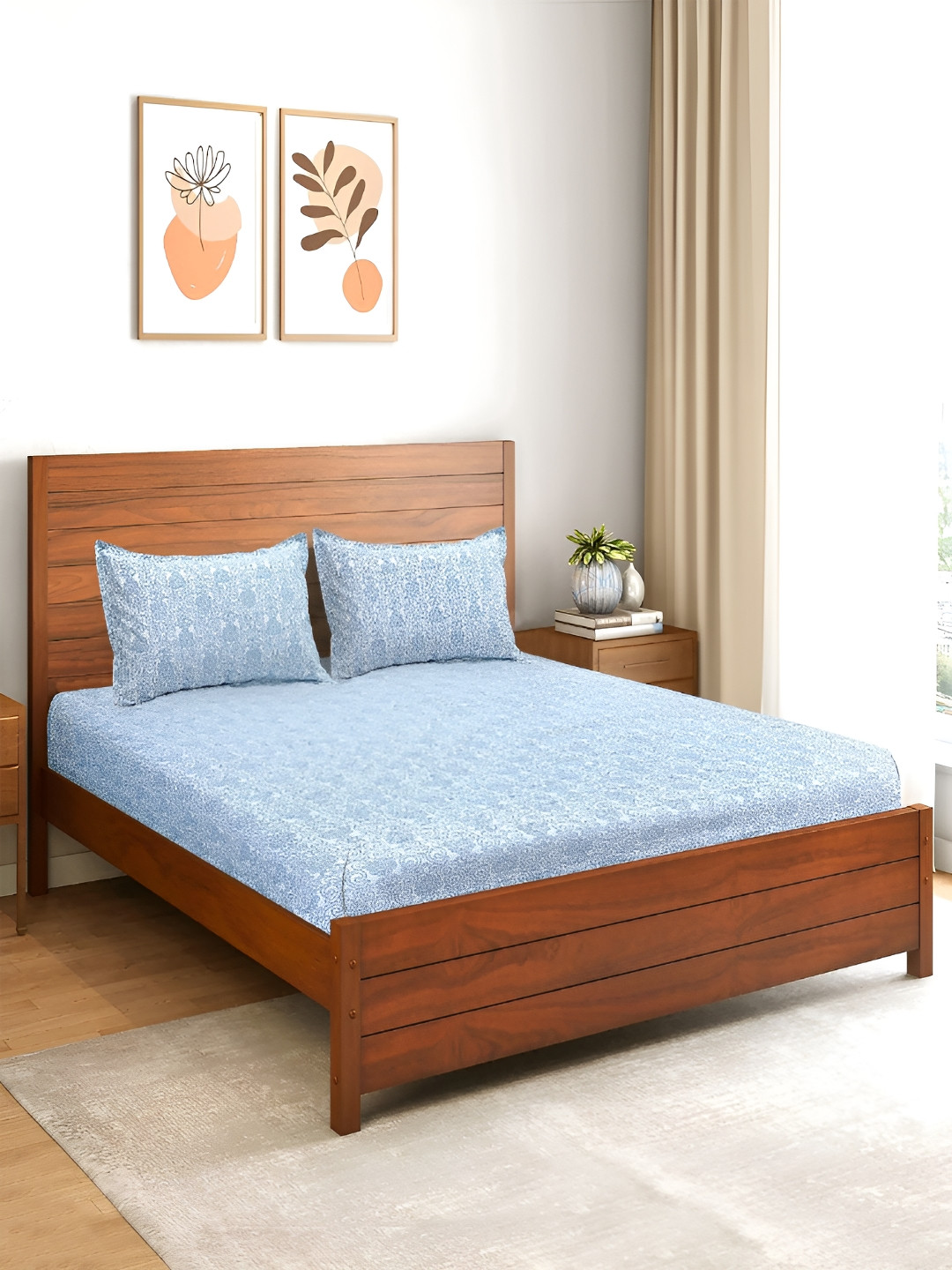 Saral Home Mesh White Ethnic Motifs Microfiber Dotted 210 TC Queen Fine Bedsheet with 2 Pillow Covers-100 x 90 inches