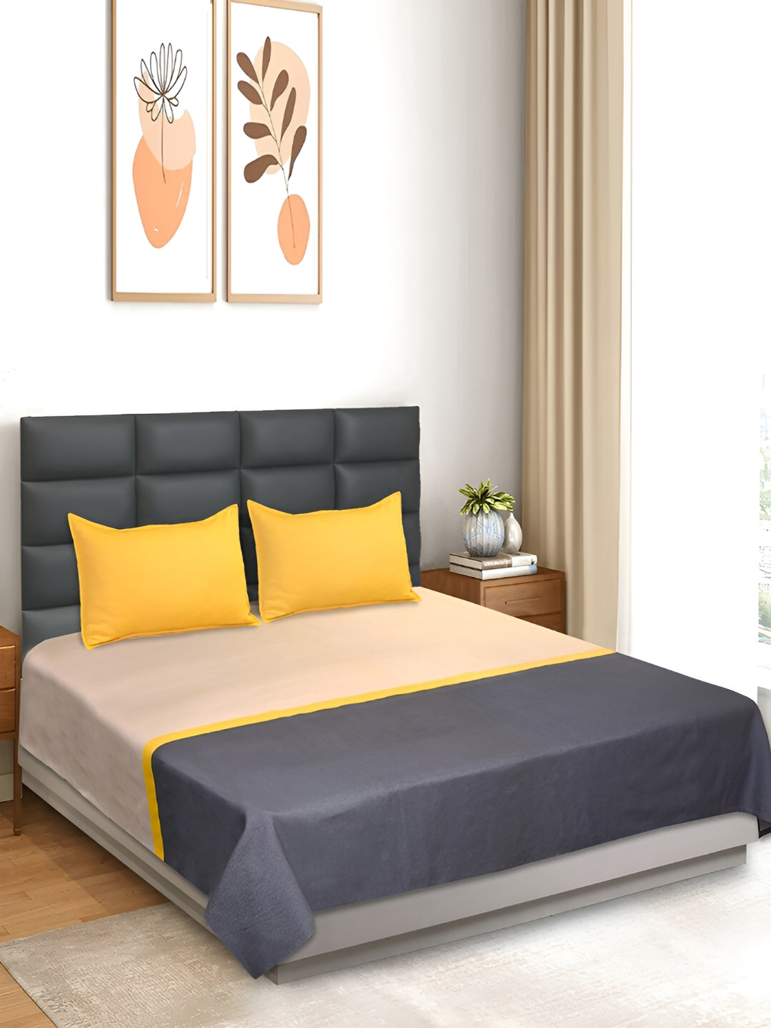 Saral Home Balanced Grey Striped Cotton 210 TC King Fine Bedsheet with 2 Pillow Covers-39 x 71 inches