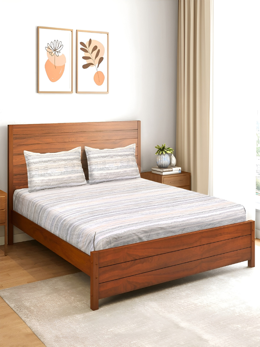 Saral Home Rive Soft Brown Striped Microfiber 210 TC Queen Fine Bedsheet with 2 Pillow Covers-100 x 90 inches