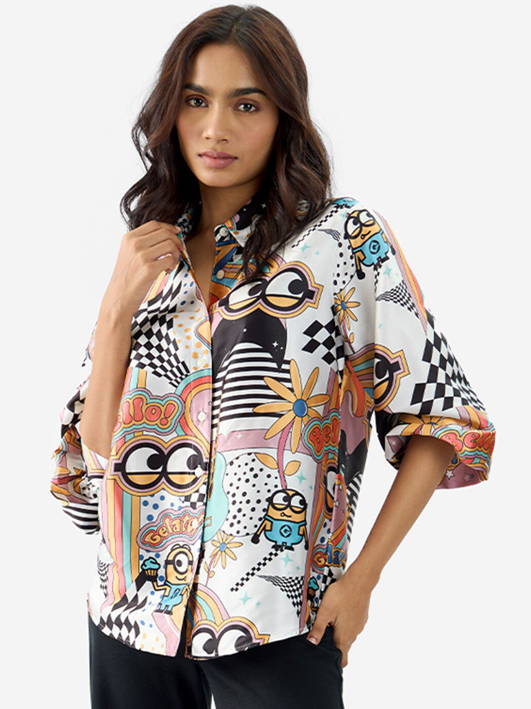 The Souled Store Satin Shirt: Minion Mania Printed Casual Shirt