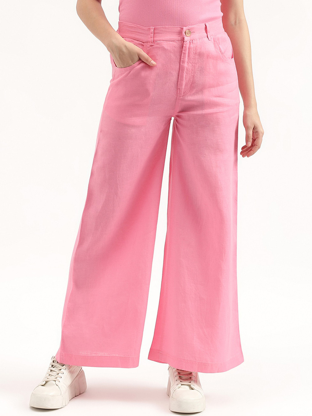 United Colors of Benetton Women Mid-Rise Linen Parallel Trousers