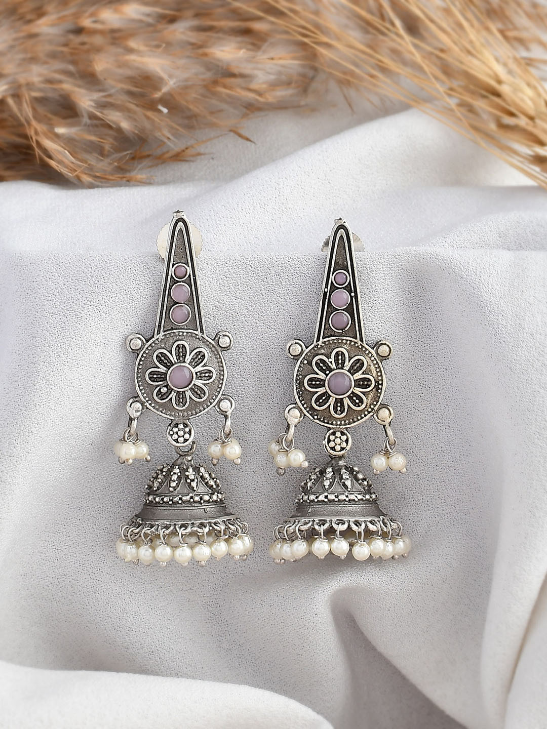 DASTOOR Silver Plated Oxidised Jhumka