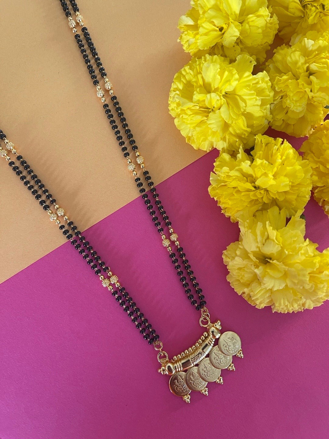 Digital Dress Room Gold-Plated Beaded Lakshmi Coin Mangalsutra