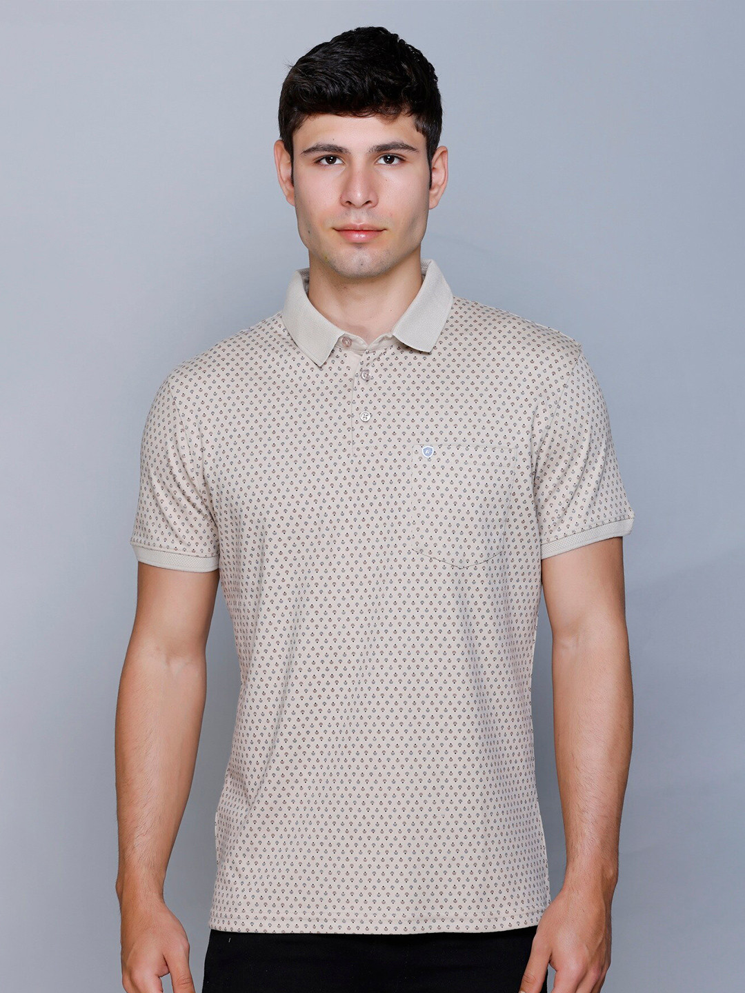 Fort Collins Micro Ditsy Printed Polo Collar Cotton T-shirt