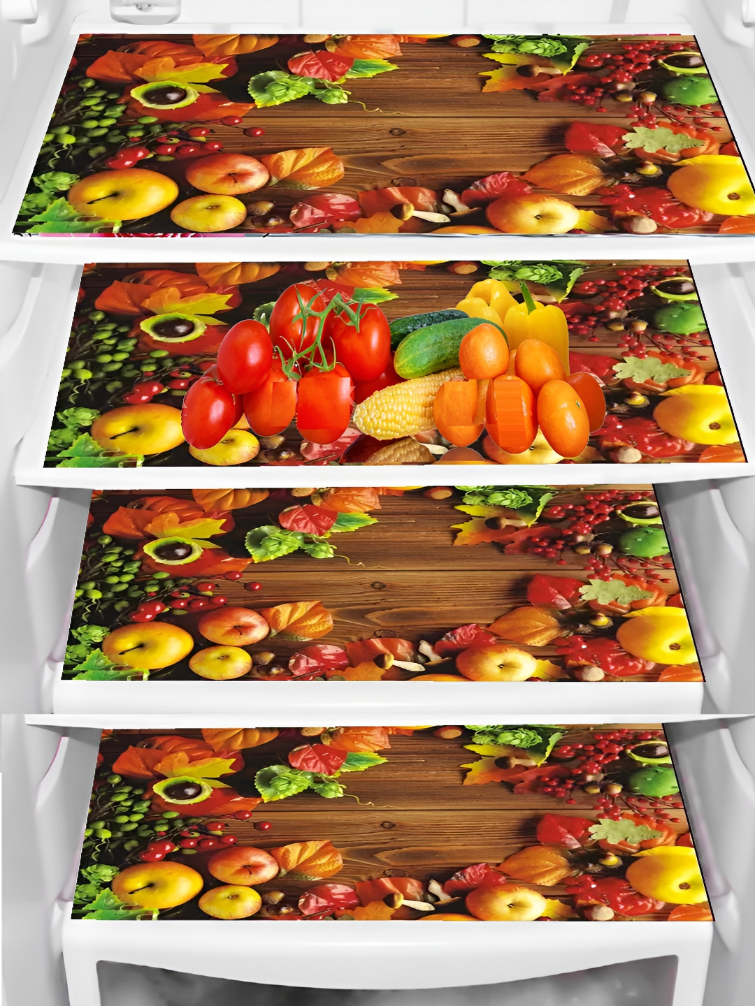 REVEXO Brown & Yellow 4 Pieces Water Resistant Shelf Liner Fridge Mat