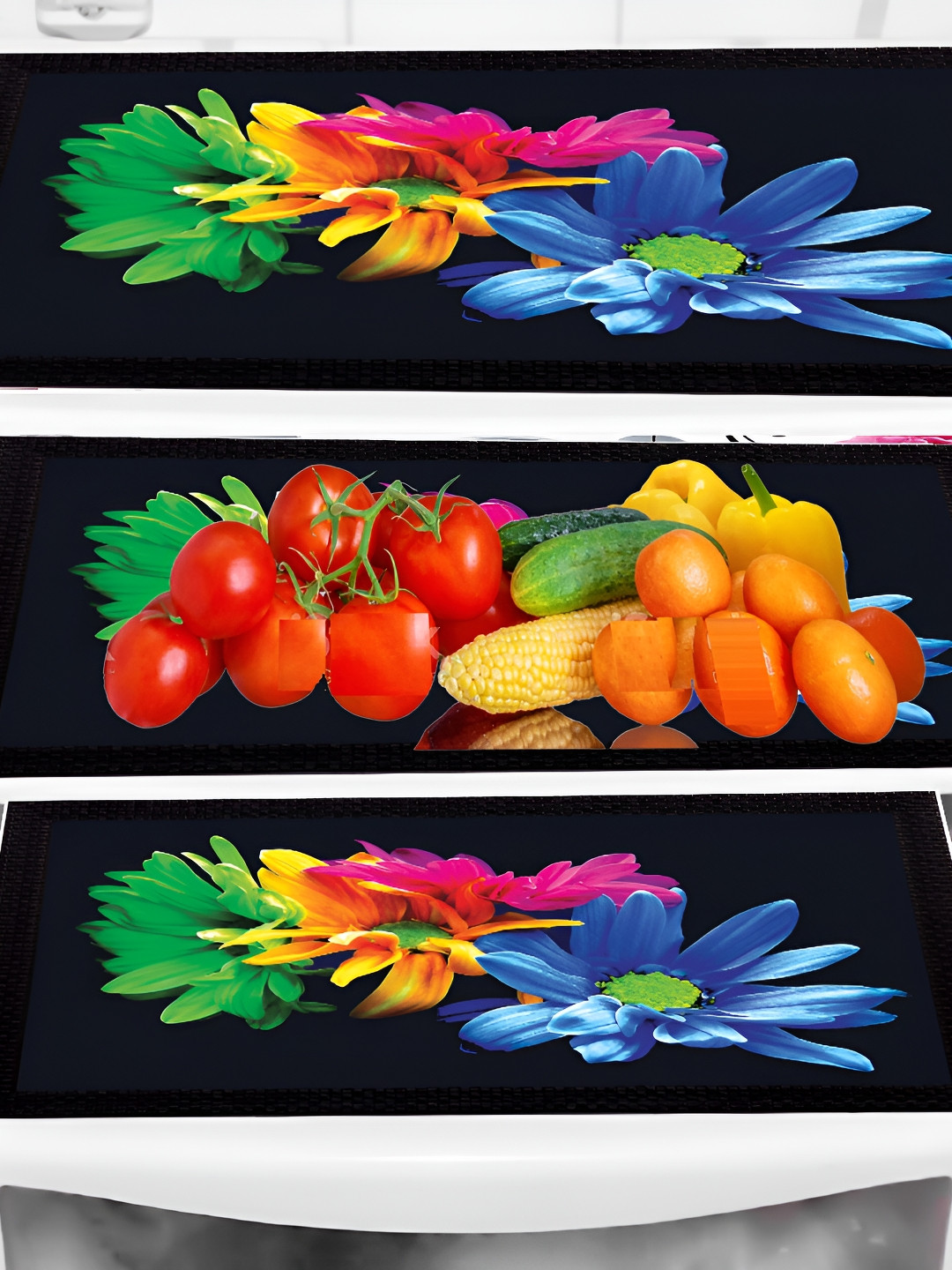 REVEXO 3 Pcs Black & Red Printed Fridge Mats