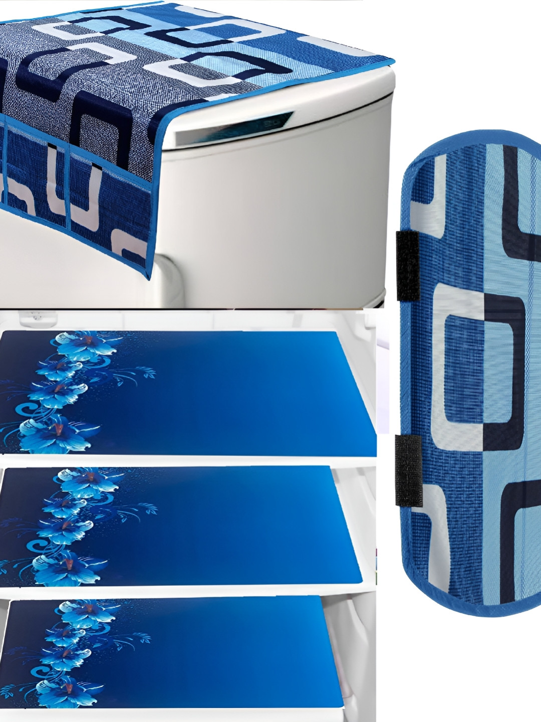 REVEXO Blue 5 Pieces Refrigerator covers, Mats & Handle Cover