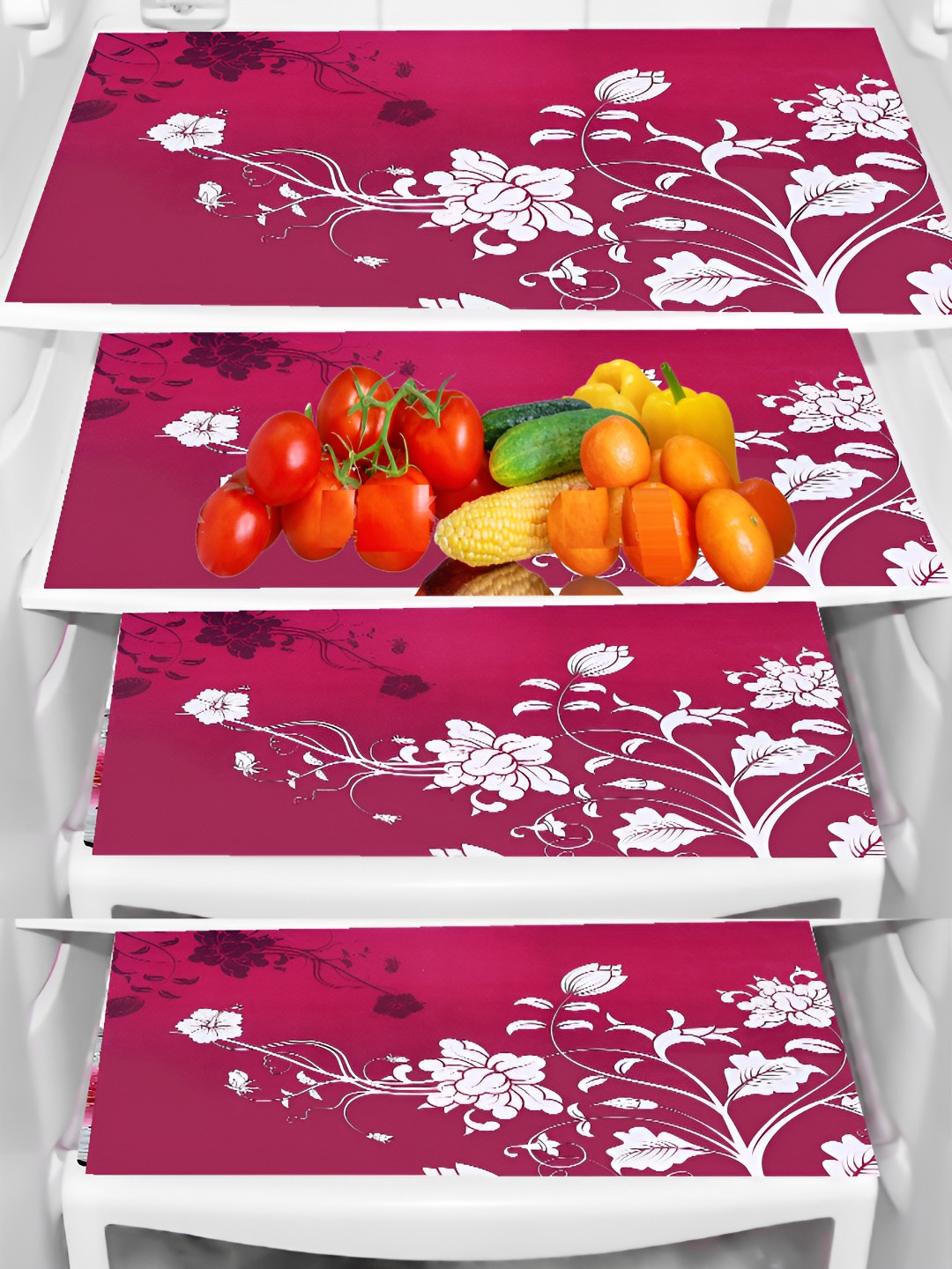 REVEXO Pink & White 3 Pieces Printed Fridge Mats