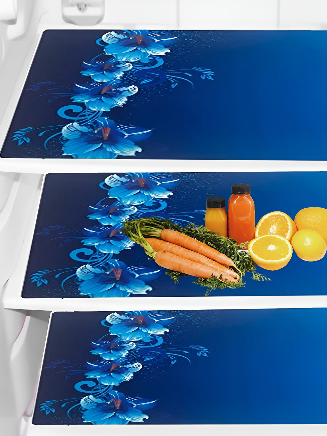 REVEXO Navy Blue & White 3 Pcs Printed Fridge Mats