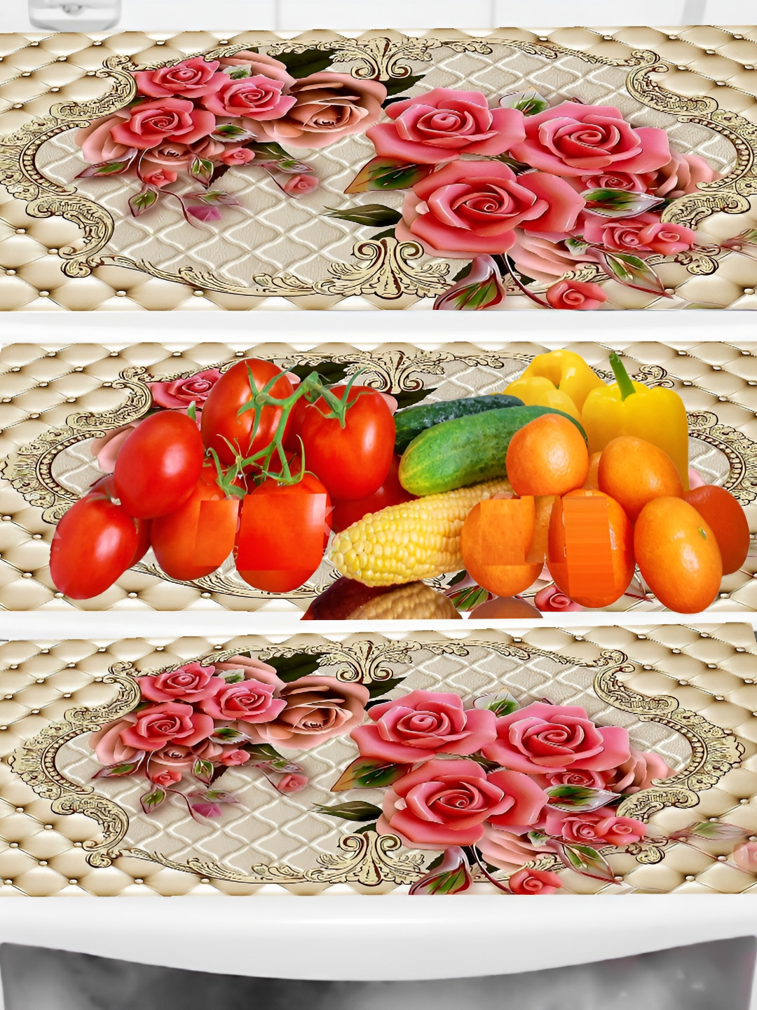 REVEXO Cream-Colored 3 Pieces Printed Shelf Liner Organisers