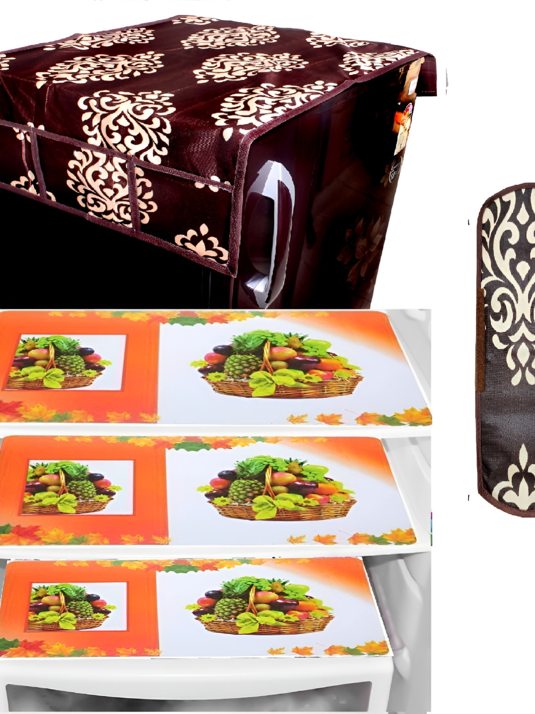 REVEXO 5-Pcs Maroon & Orange Fridge Appliance Covers