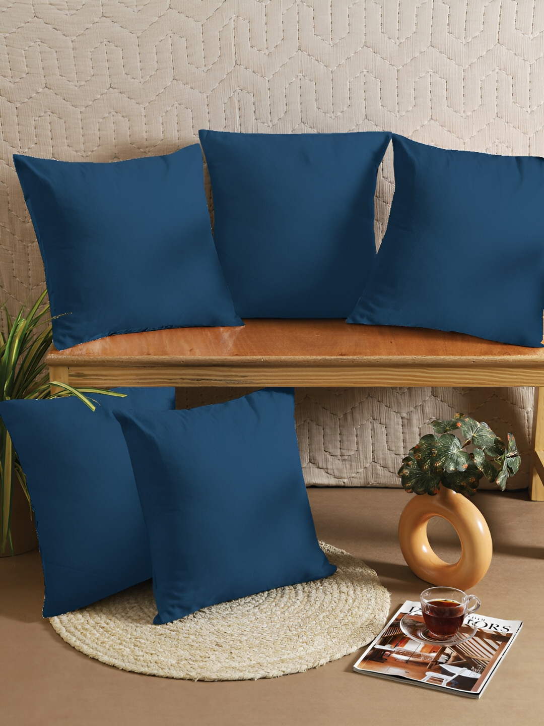 Ratan Cart Blue 5 Pcs Square Cushion Covers
