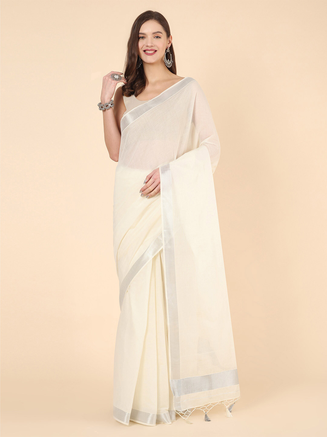 Manvish Drapes Zari Pure Cotton Kasavu Saree