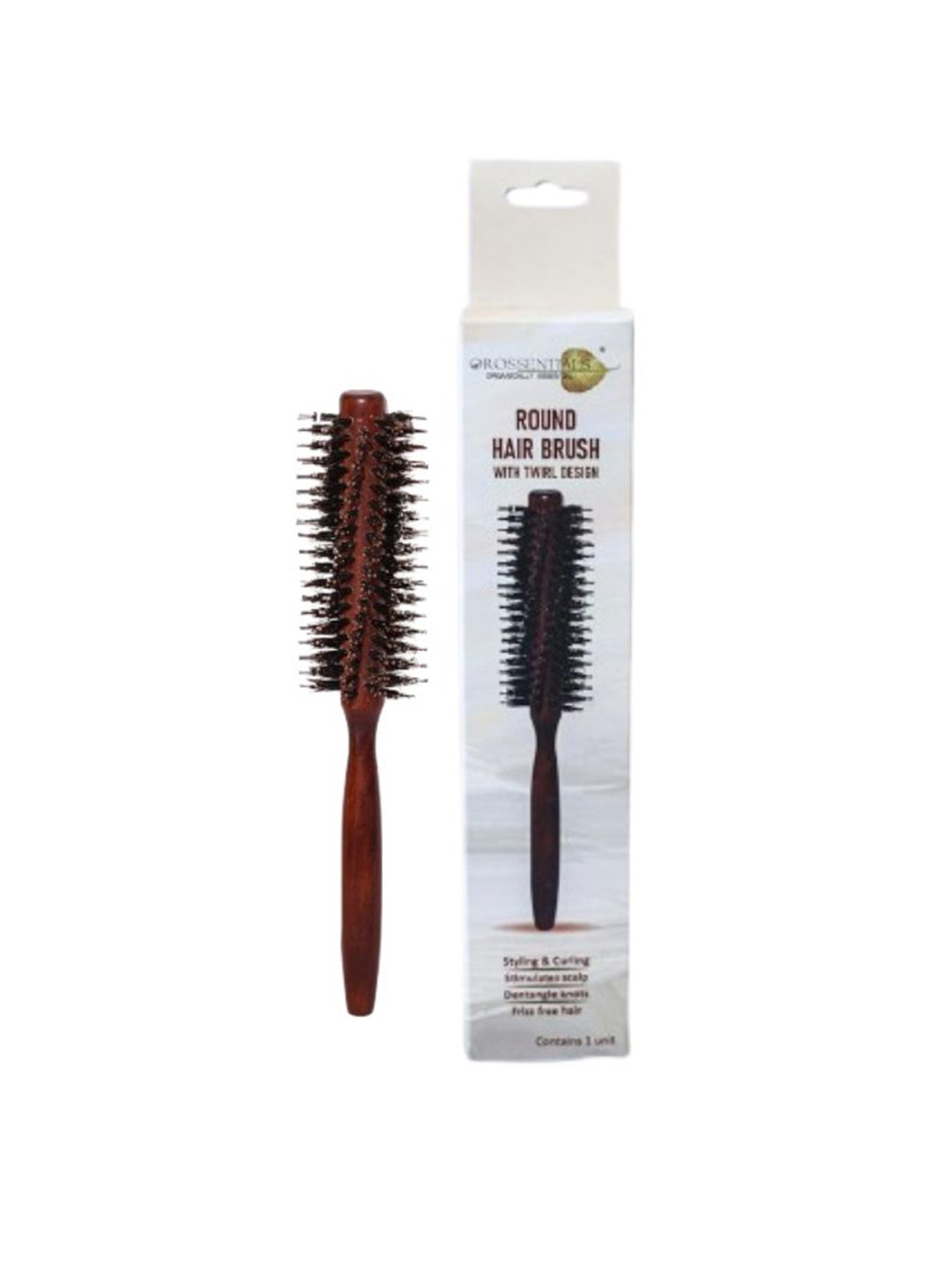 OROSSENTIALS Wooden Round Hair Brush With Twirl Design
