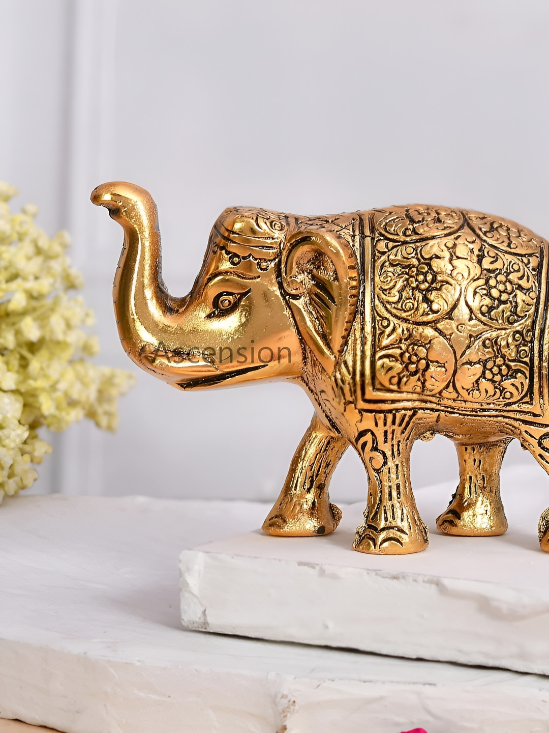 Ascension Trunk Up Elephant Gold Metal Metallic Home Office Tiny Showpiece - 2.8 Inches