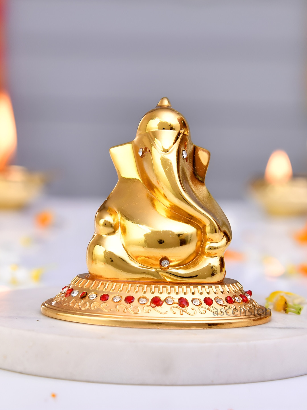 Ascension Gold-Plated & Red Religious Lord Ganesha Idol Showpiece
