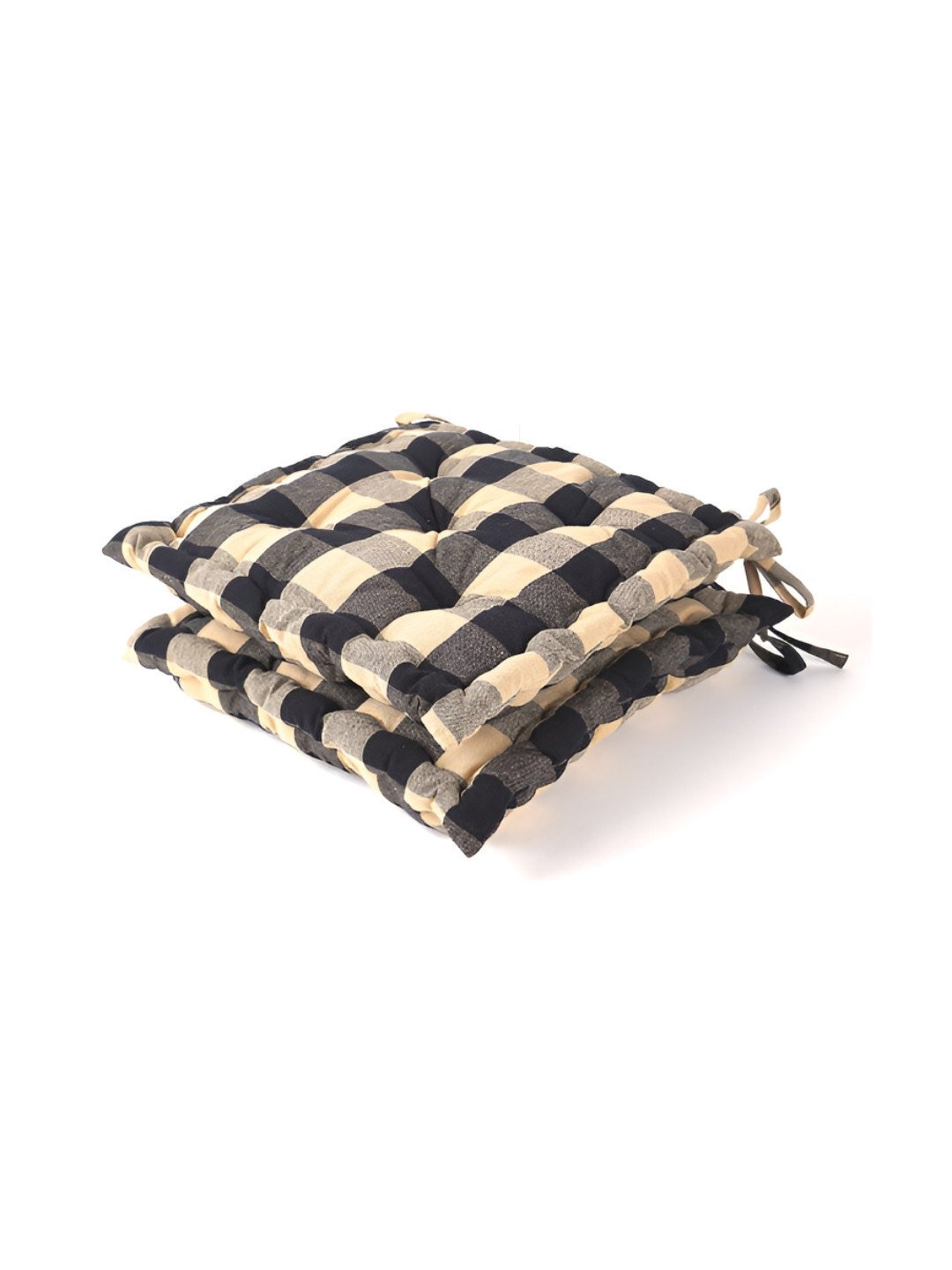 SKANDA FAB Yellow & Black 2-Pcs Checked Cotton Filled Chair Pads