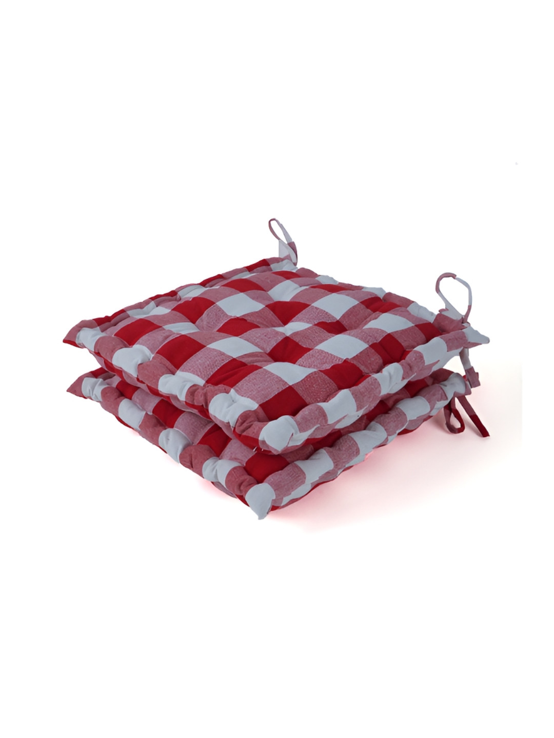 SKANDA FAB Red & White 2-Pcs Checked Cotton Filled Chair Pads