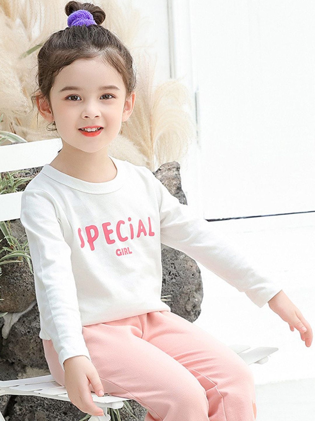 INCLUD Girls Typography Printed Round Neck Long Sleeves Casual T-shirt
