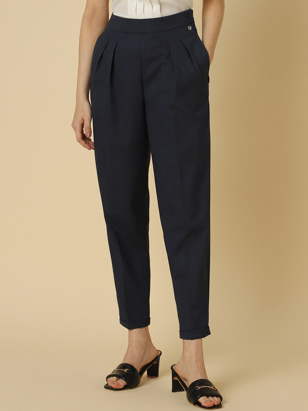 Allen Solly Woman Pleated Regular Fit Mid-Rise Formal Peg Trousers
