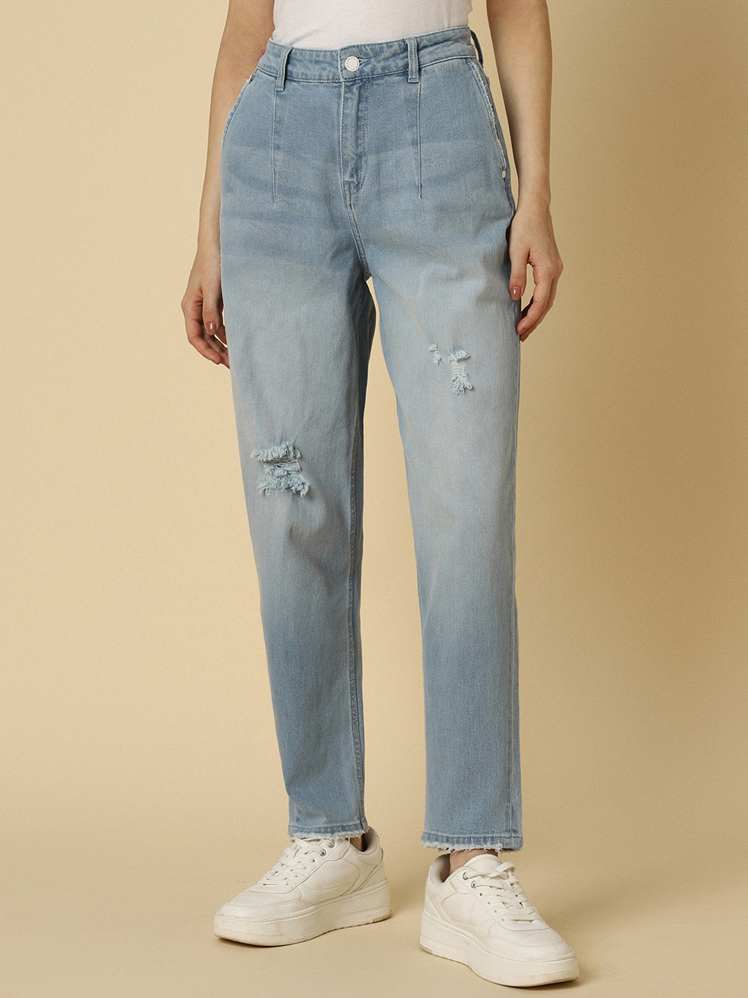 Allen Solly Woman Mid-Rise Low Distress Light Fade Stretchable Jeans