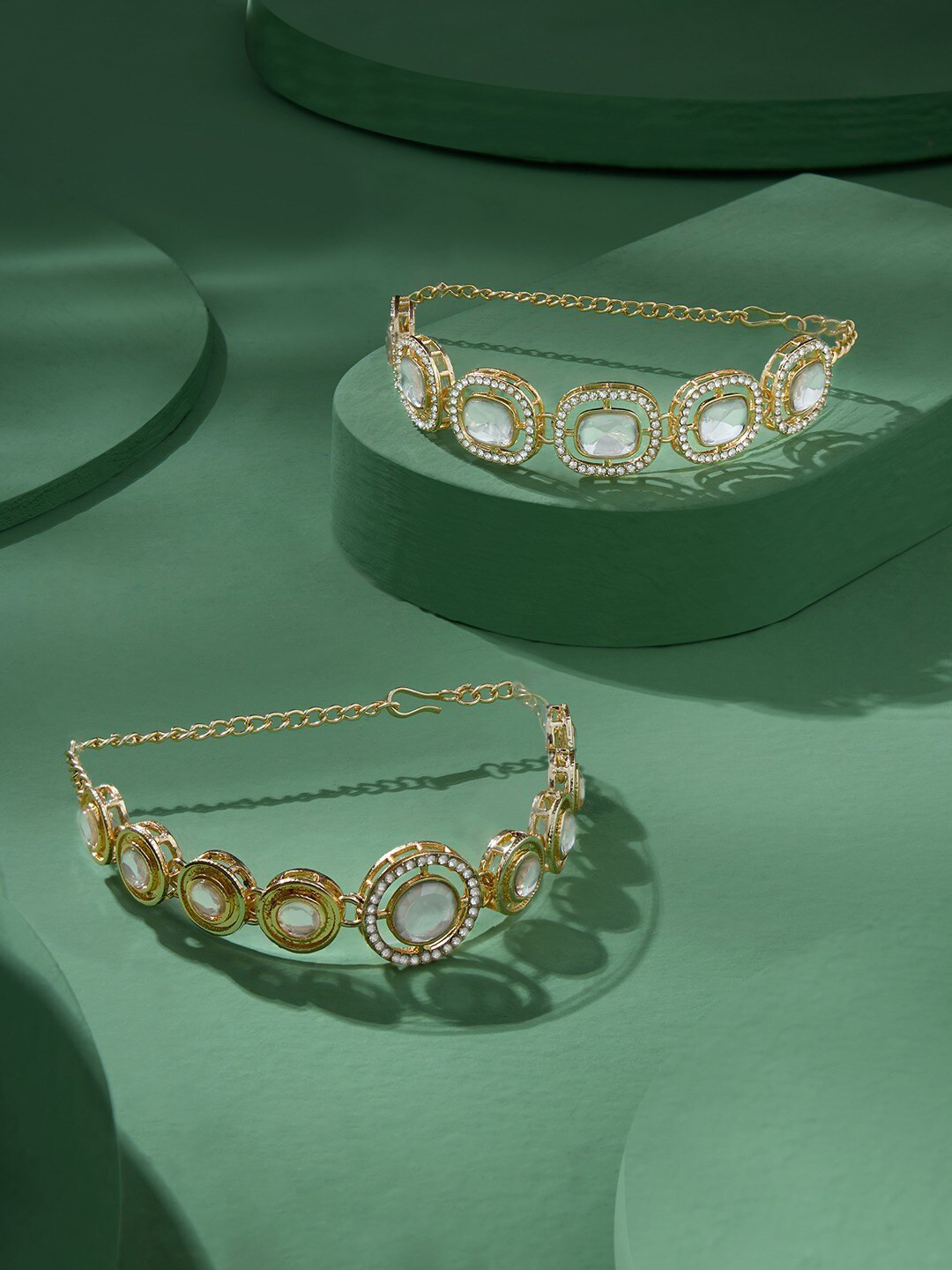 AMI Set of 2 Gold-Plated Stone-Studded Wraparound Bracelet