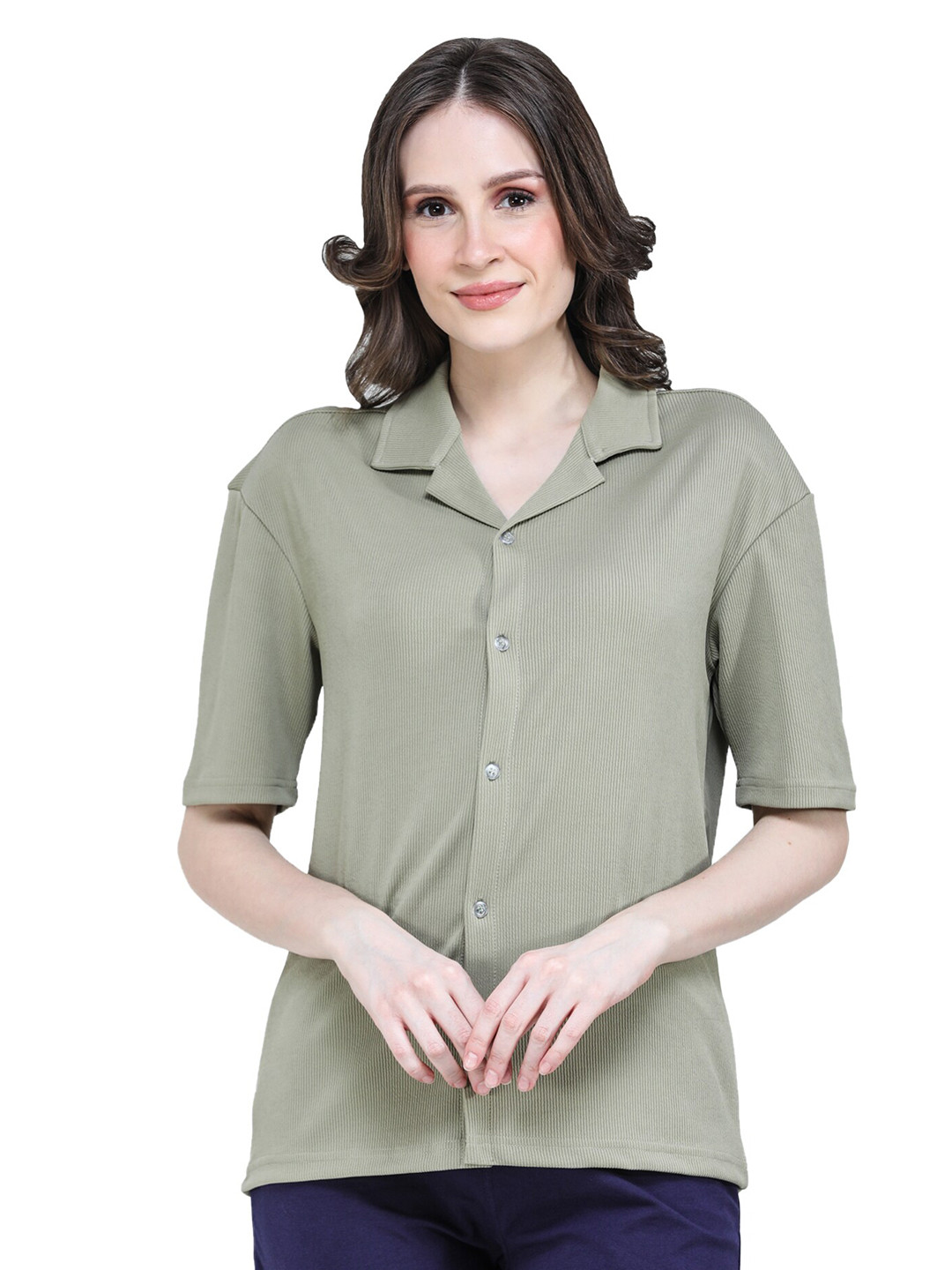 CLAFOUTIS Relaxed Drop Shoulder Cuban Collar Casual Shirt