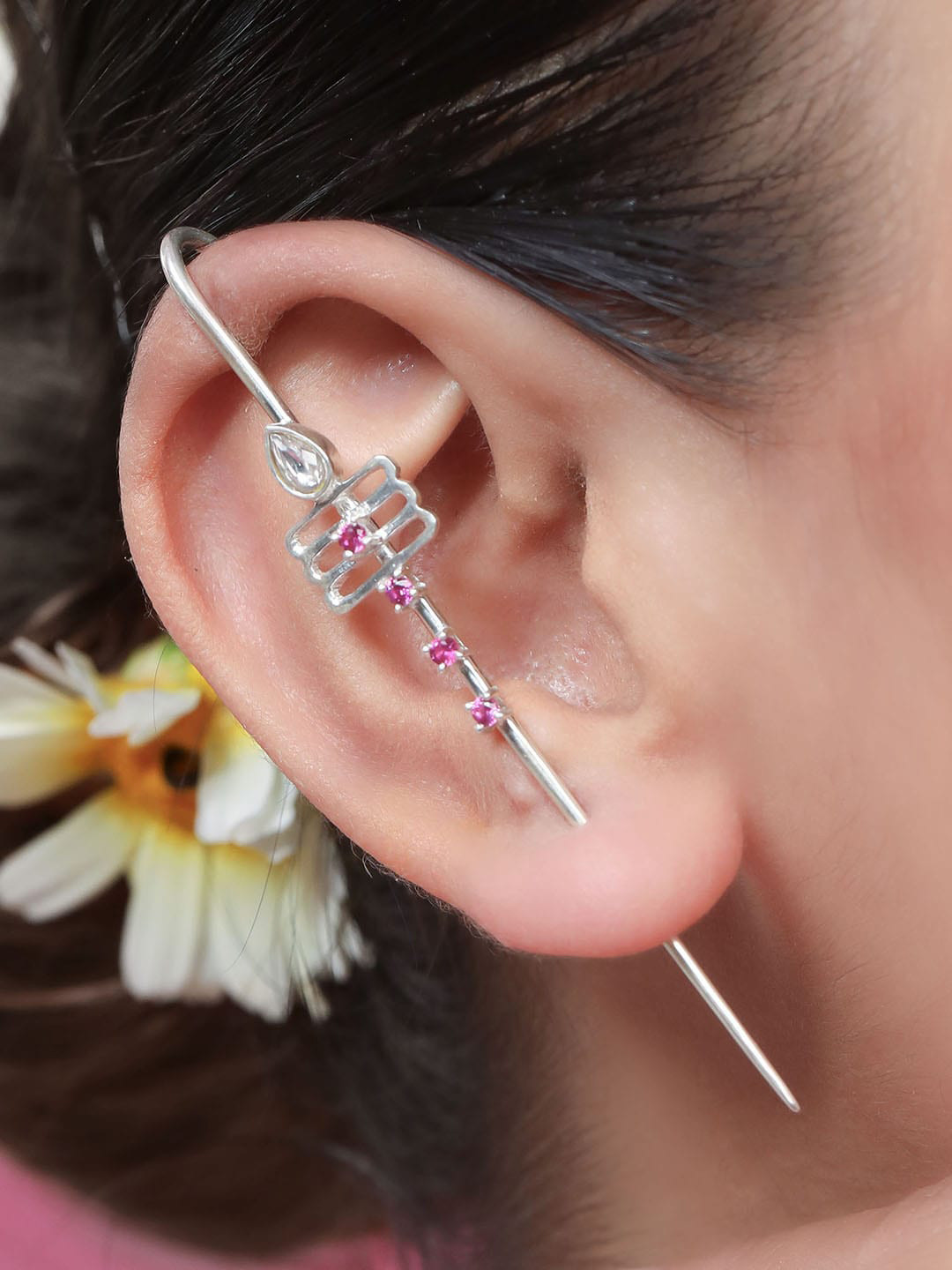 Unniyarcha 925 Silver Murugan Trishul Contemporary Ear Cuffs