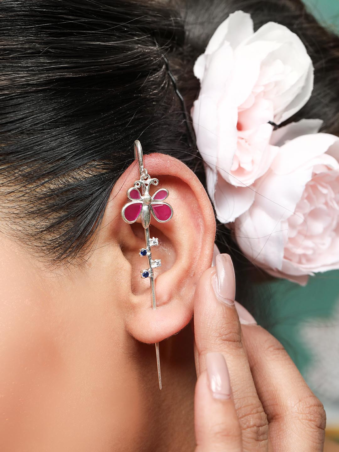 Unniyarcha 925 Silver Hanging Butterfly Contemporary Ear Cuffs