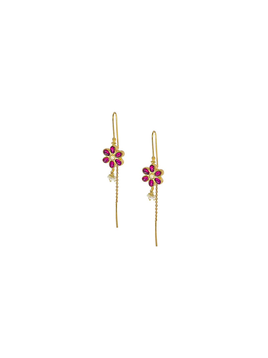 Unniyarcha 92.5 Silver Gold-Plated Flower Drop Earrings