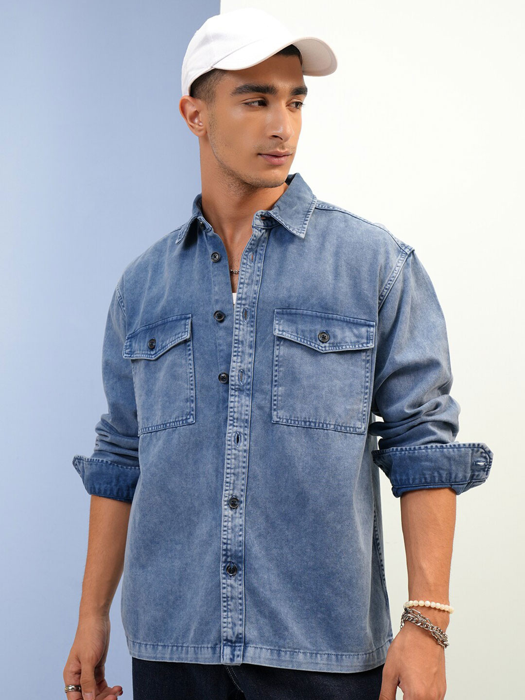 Highlander Men Blue Solid Oversized Casual Shirt