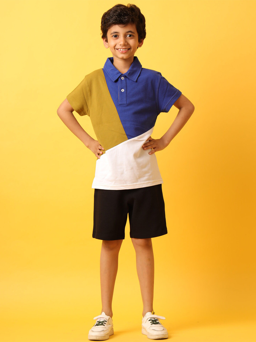 Anthrilo kids Boys Shirt Colourblocked Collar Short Sleeves Clothing Set