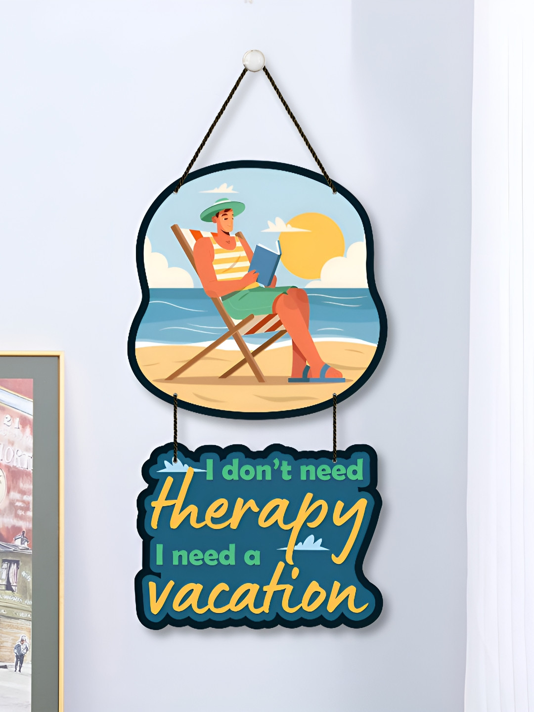 Home Delight Don't need Therapy, I need vacation Wood Matte Hall Wall Hangings-26In