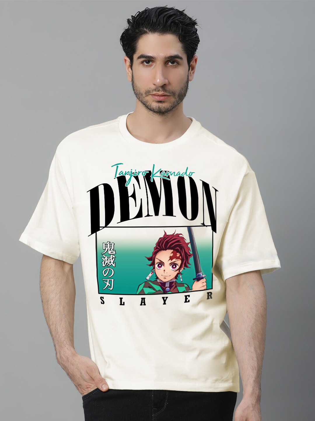 Free Authority Demon Slayer Anime Printed Pure Cotton Oversized Tshirt