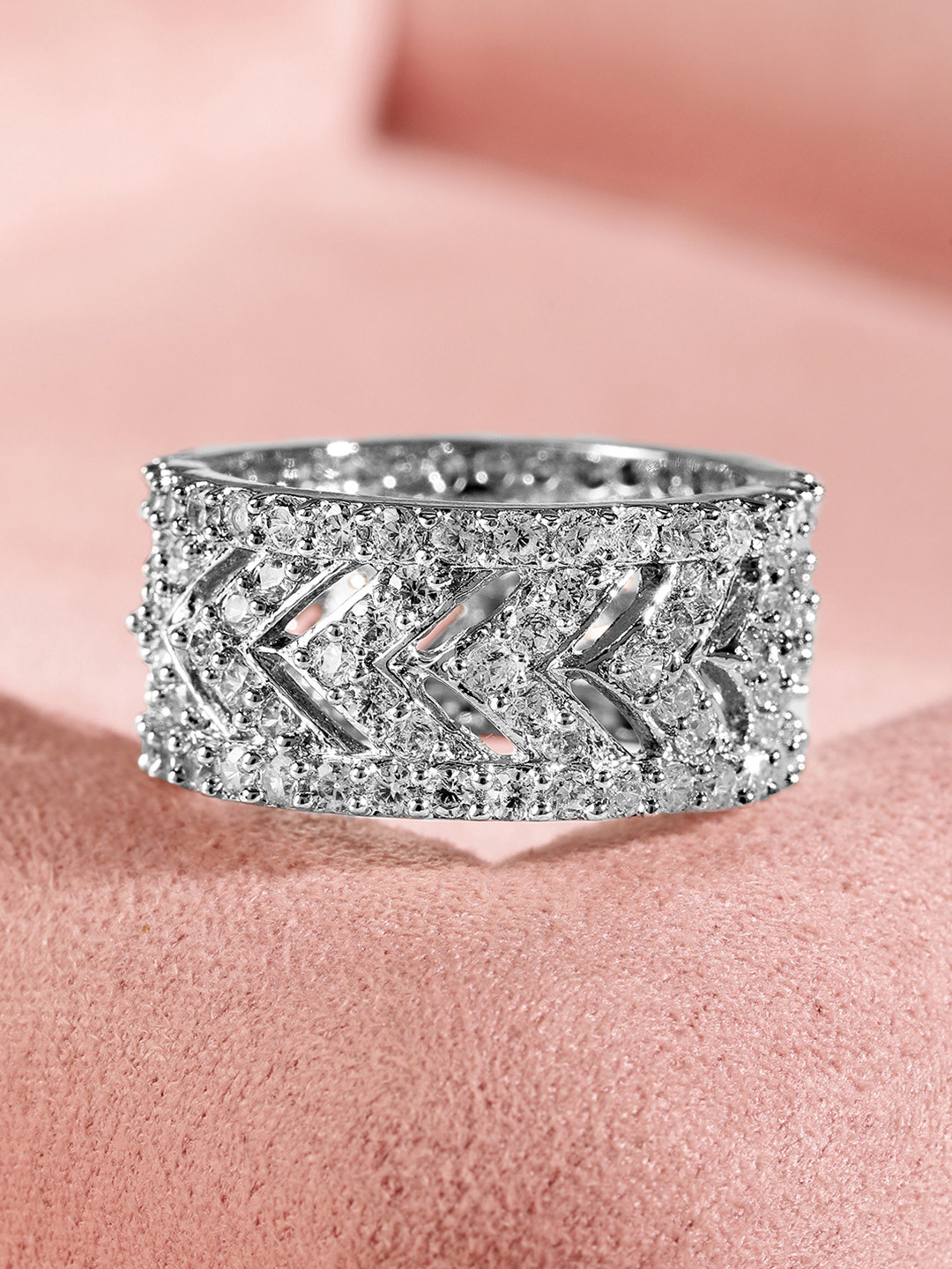 Rubans Rhodium Plated High Quality Cubic Zirconia Studded Finger Ring